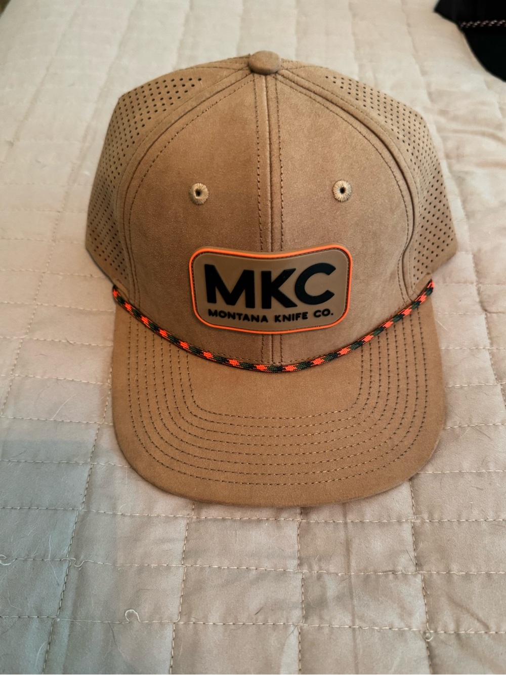 Tan Suede Rope-Trim Trucker Hat